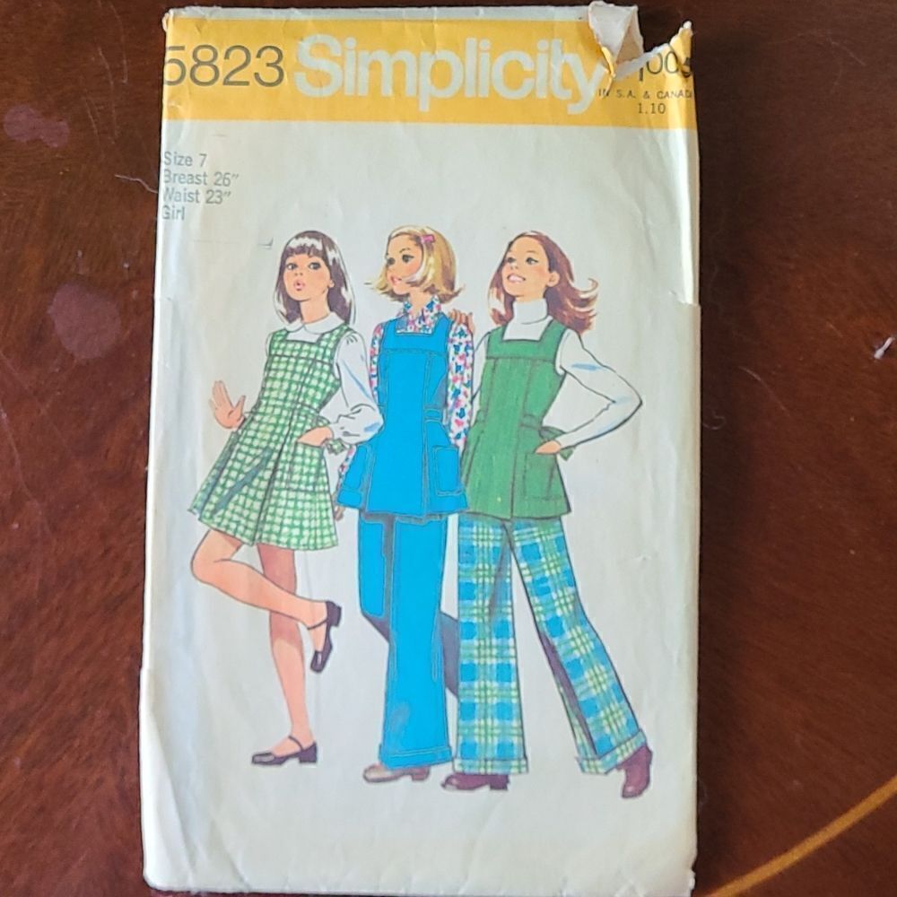 3/$15 Vintage 1973 Simplicity Jumper, Tunic, Pants Sewing Pattern 5823  